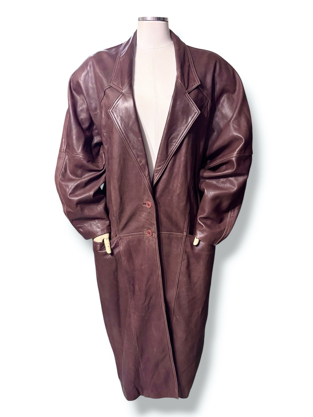 PARA Brown Lambskin Trench Coat Leather Oversized Cocoon Size Small VINTAGE 80s